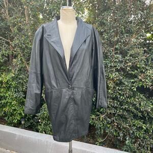 Vintage Izzi Black Leather Trench Coat Women’s Small Soft Leather Oversized Fit